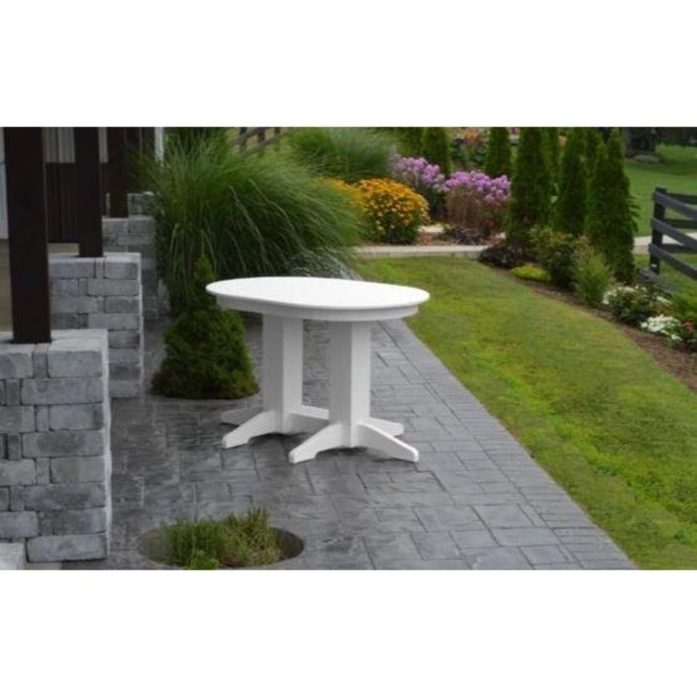 A & L Furniture Oval Dining Table- Specify for FREE 2" Umbrella Hole - 4170-White