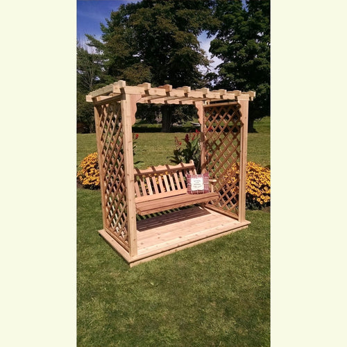A & L Furniture Amish Handcrafted Cedar Wood Covington Arbor w/ Deck & Swing - 1531C-CS