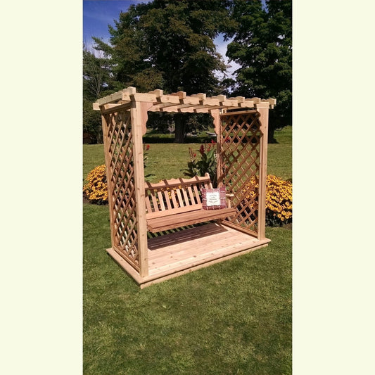 A & L Furniture Amish Handcrafted Cedar Wood Covington Arbor w/ Deck & Swing - 1531C-CS