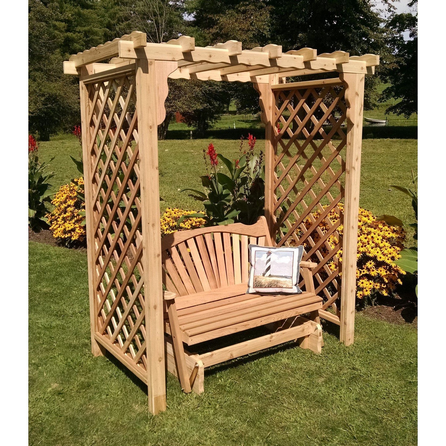 A & L Furniture Amish Handcrafted Cedar Wood Covington Arbor w/ Glider - 1539C-CS