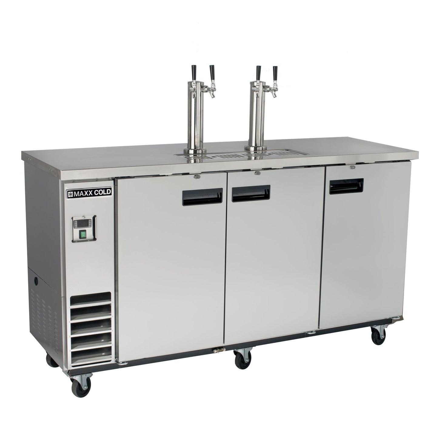 Maxx Cold Dual Tower, 2 Tap Beer Dispenser, 73"W, 17.3 cu. ft., 3 Barrels/Kegs (490L) Storage Capacity, in Stainless Steel - MXBD72-2SHC