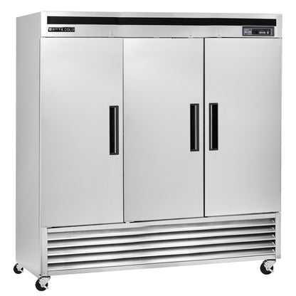 Maxx Cold Triple Door Reach-In Freezer, Bottom Mount, 81"W, 72 cu. ft. Storage Capacity, Energy Star Rated, in Stainless Steel - MCF-72FDHC