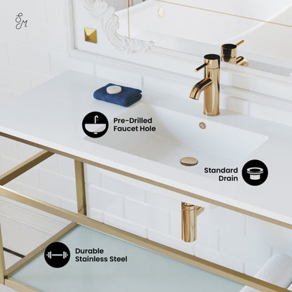 Swiss Madison Pierre 48 Single, Open Shelf, Gold Metal Frame Bathroom Vanity - SM-BV554G