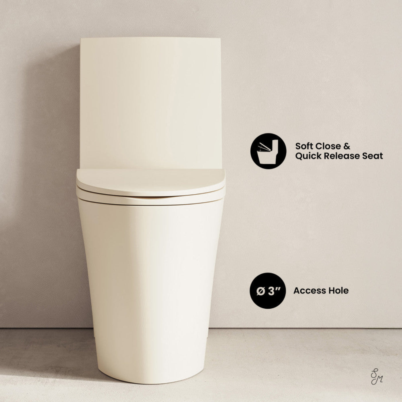 Swiss Madison St. Tropez One-Piece 12" Rough-in 1.1/1.6 GPF Dual Flush Elongated ADA Toilet in Matte Bisque - SM-1T0801BI