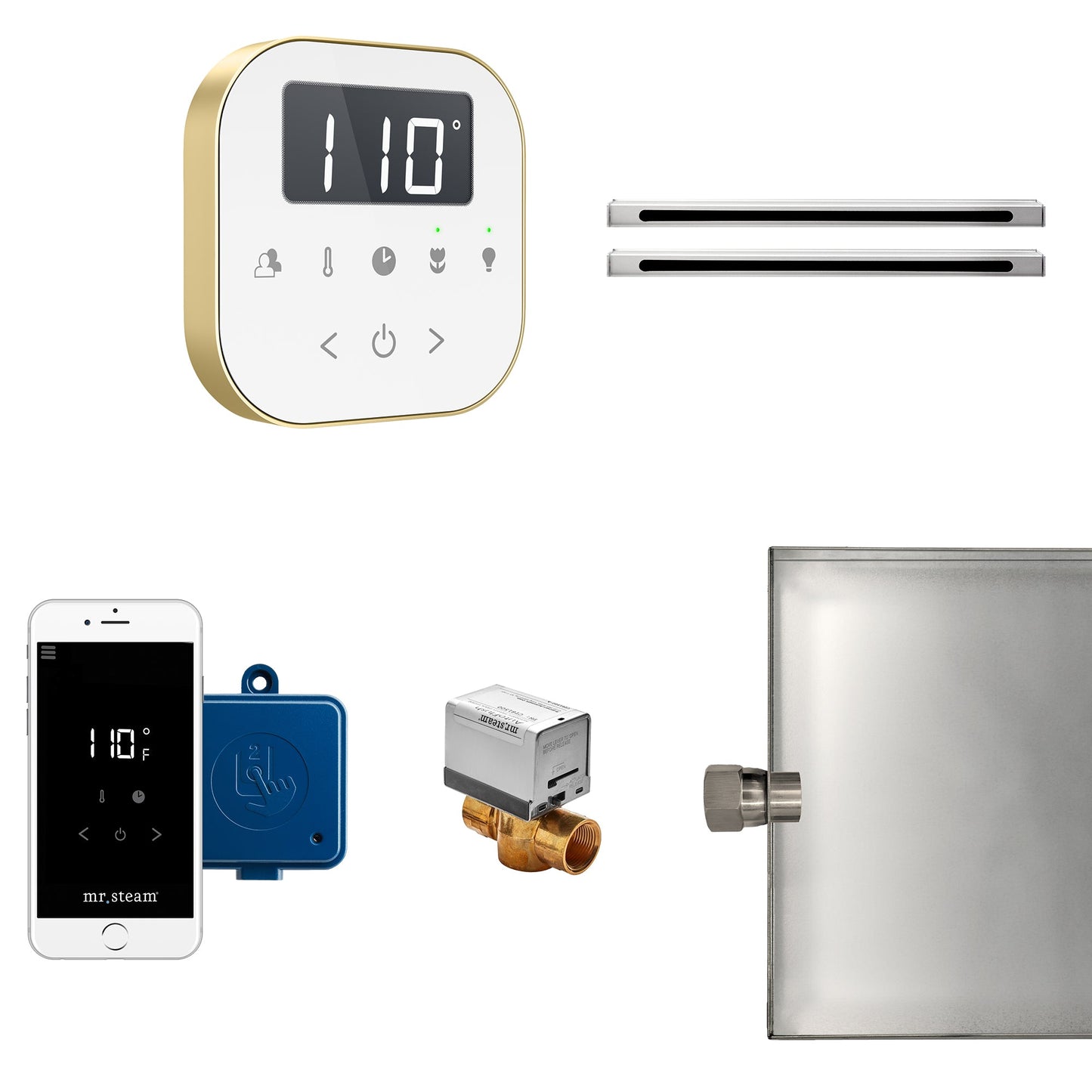 Mr. Steam AirButler Max Linear Package White Satin Brass - ABUTLERLXWSB