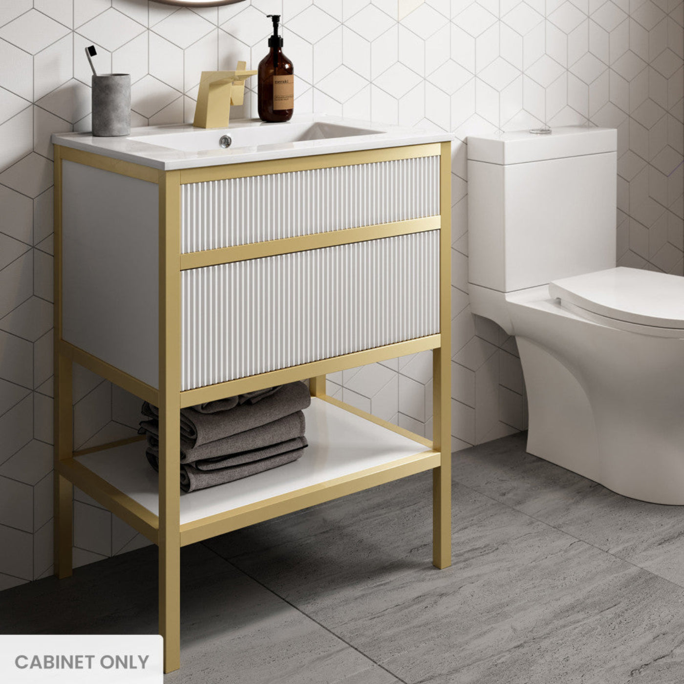 Swiss Madison Cache 24 Freestanding, Bathroom Vanity in White and Gold Cabinet Only - SM-BV901WG-C
