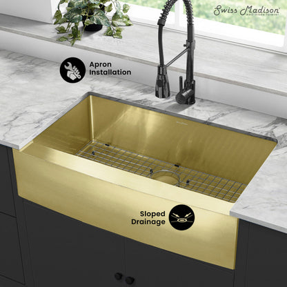 Swiss Madison Rivage 36 x 21 Stainless Steel, Single Basin, Farmhouse Kitchen Sink with Apron in Gold - SM-KS761G
