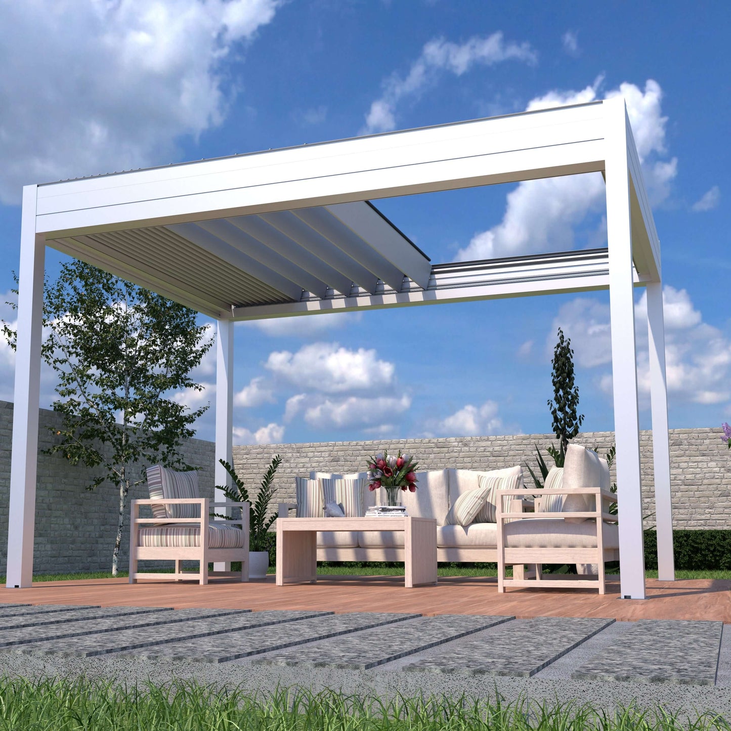 Bon Pergola Grand Retractable Pergola - Motorized Louver w/ Lighting - GRP-1013-DG