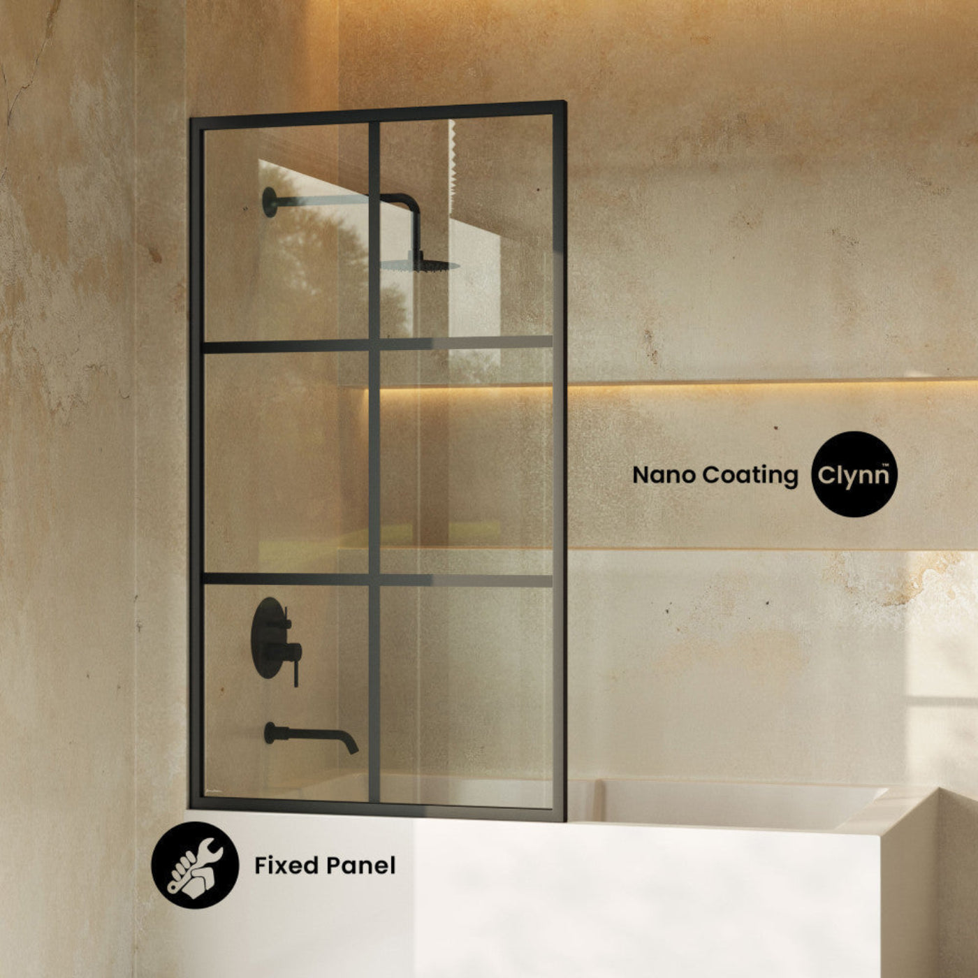 Swiss Madison Virage 34 x 58 Framed Fixed 3/8 in. (10mm) Clear Tempered Glass Tub Door with Black Matte Frame - SM-TD2401MB