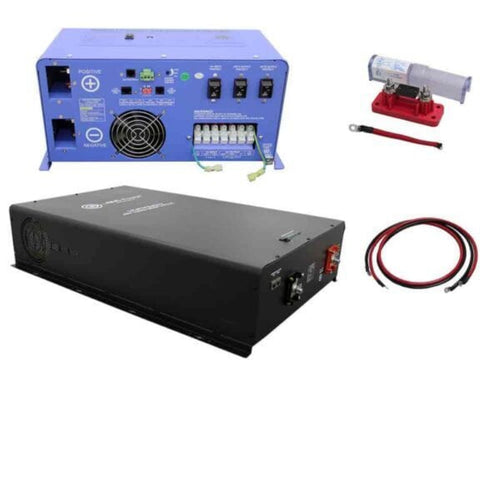 Aims Power 6000 Watt Pure Sine Inverter Charger & 24V Lithium Battery Off Grid/Back Up Kit - KITC-6K24120