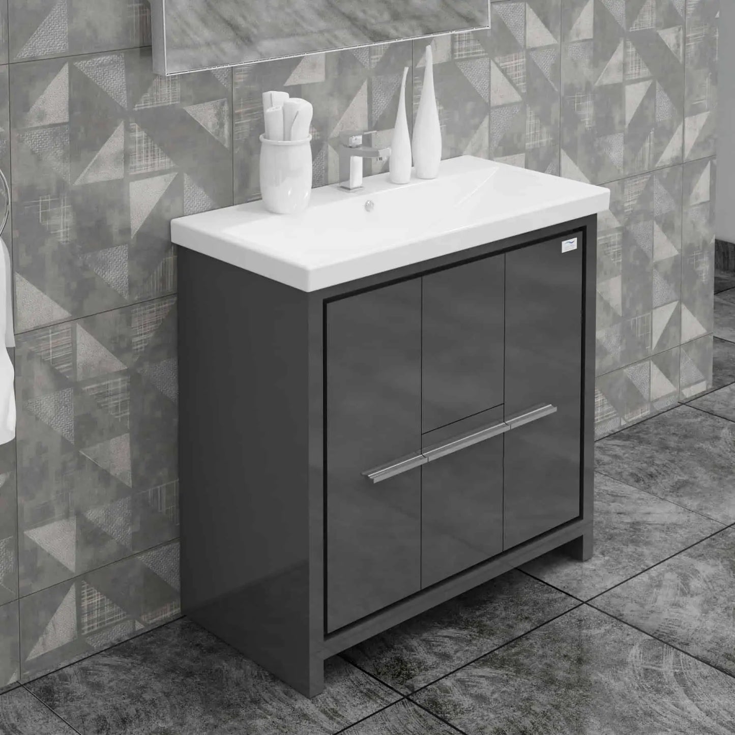 Casa Mare Alessio 32" Bathroom Vanity and Ceramic Sink Combo with LED Mirror - Alessio80GG-32