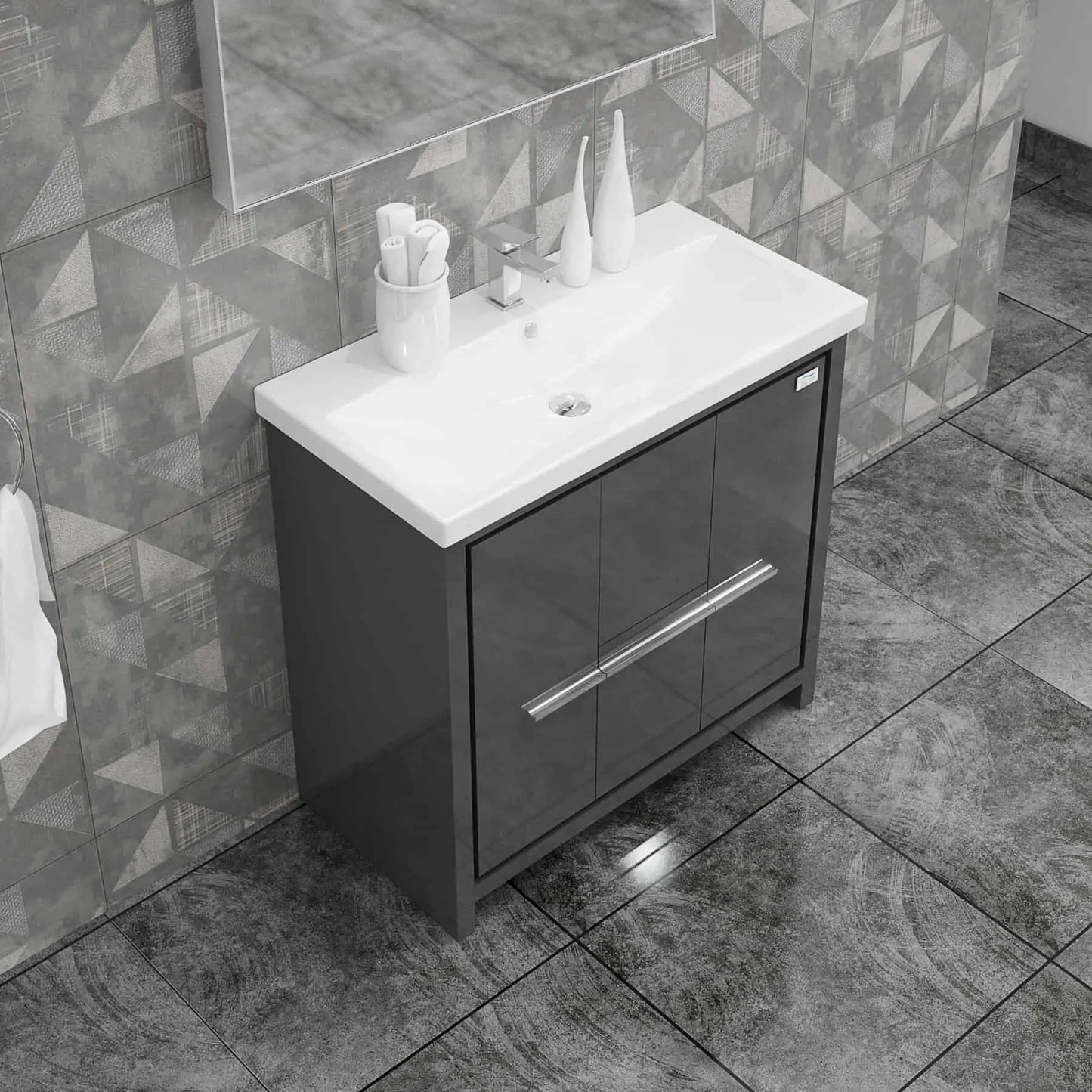 Casa Mare Alessio 32" Bathroom Vanity and Ceramic Sink Combo with LED Mirror - Alessio80GG-32
