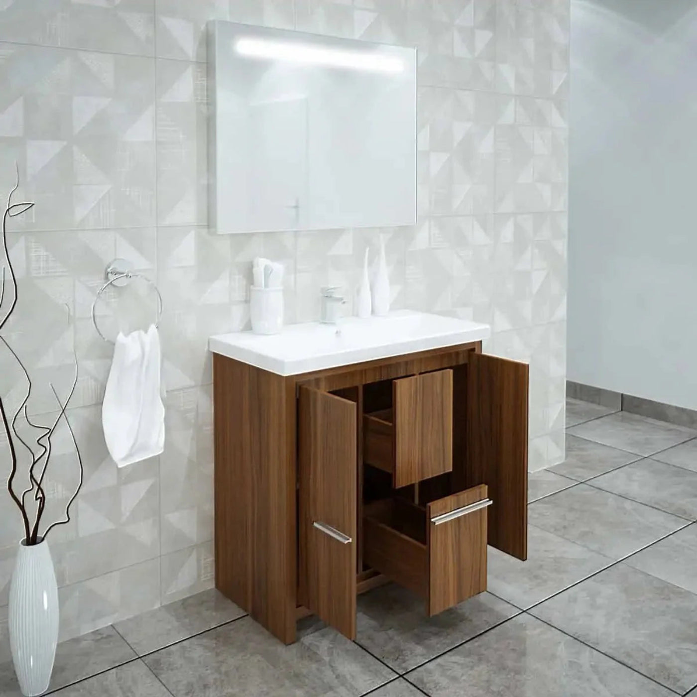 Casa Mare Alessio 32" Bathroom Vanity and Ceramic Sink Combo with LED Mirror - Alessio80GG-32