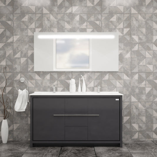 Casa Mare Alessio 60" Bathroom Vanity and Ceramic Sink Combo with LED Mirror - Alessio152GG-60