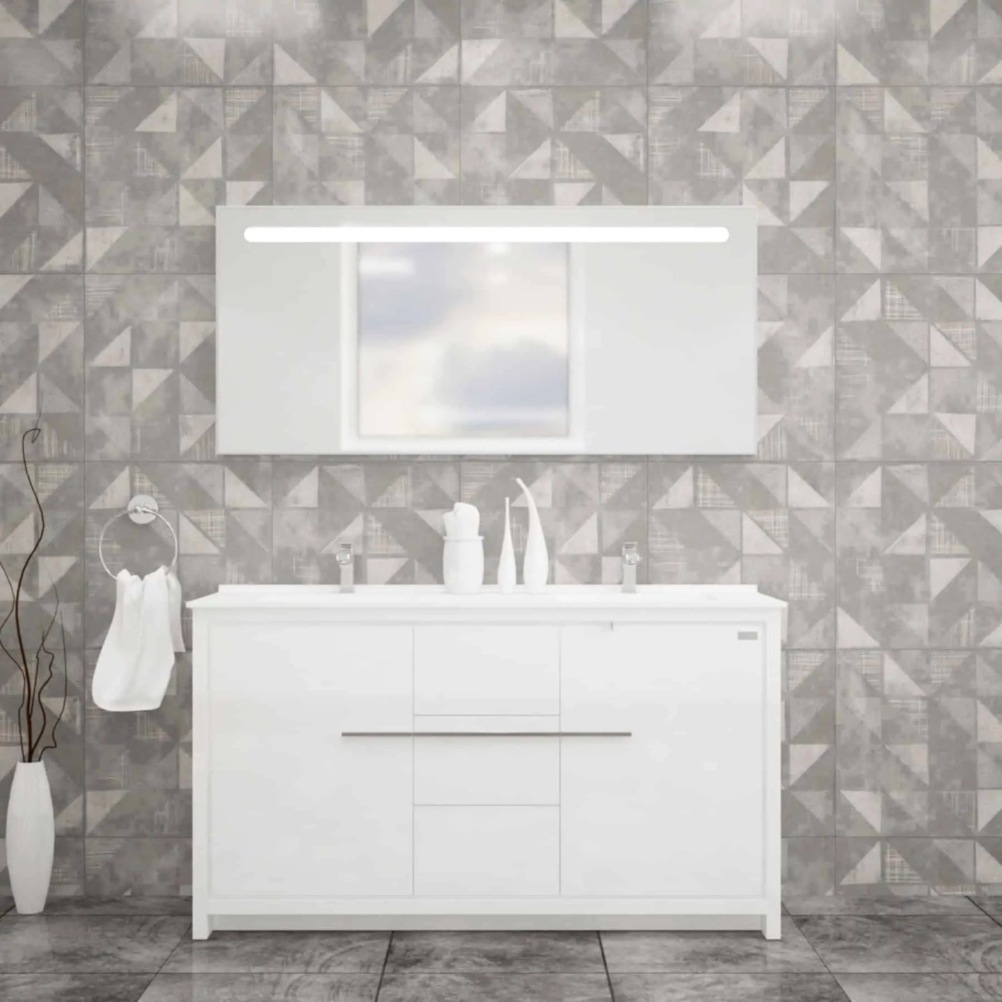 Casa Mare Alessio 60" Bathroom Vanity and Ceramic Sink Combo with LED Mirror - Alessio152GG-60