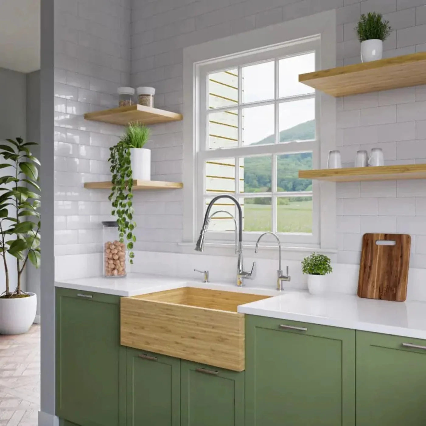 GREE ALFI brand 30 Inch Single Bowl Bamboo Kitchen Farm Sink  - AB3021