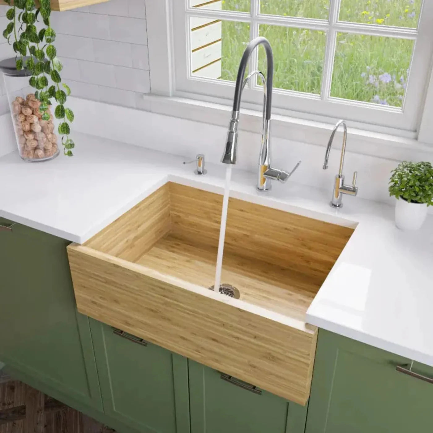 GREE ALFI brand 30 Inch Single Bowl Bamboo Kitchen Farm Sink  - AB3021