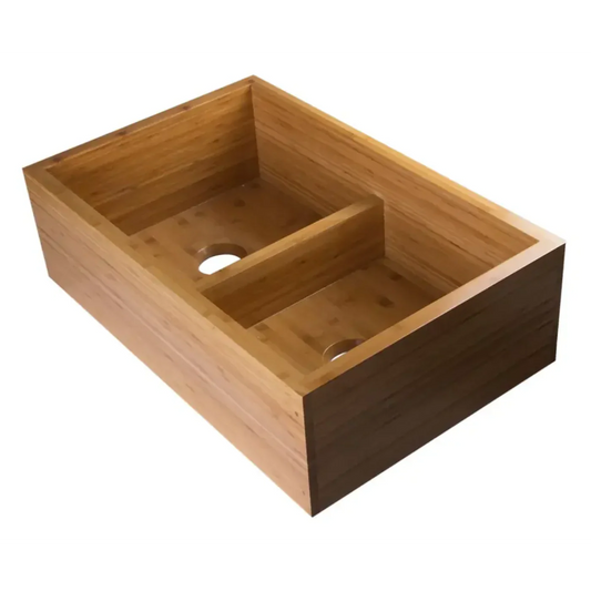 GREE ALFI brand 33 Inch Double Bowl Bamboo Kitchen Farm Sink  - (AB3321)
