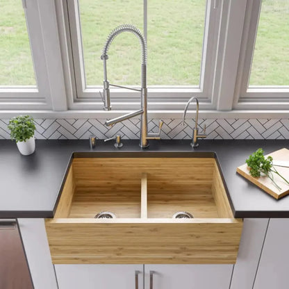 GREE ALFI brand 33 Inch Double Bowl Bamboo Kitchen Farm Sink  - (AB3321)