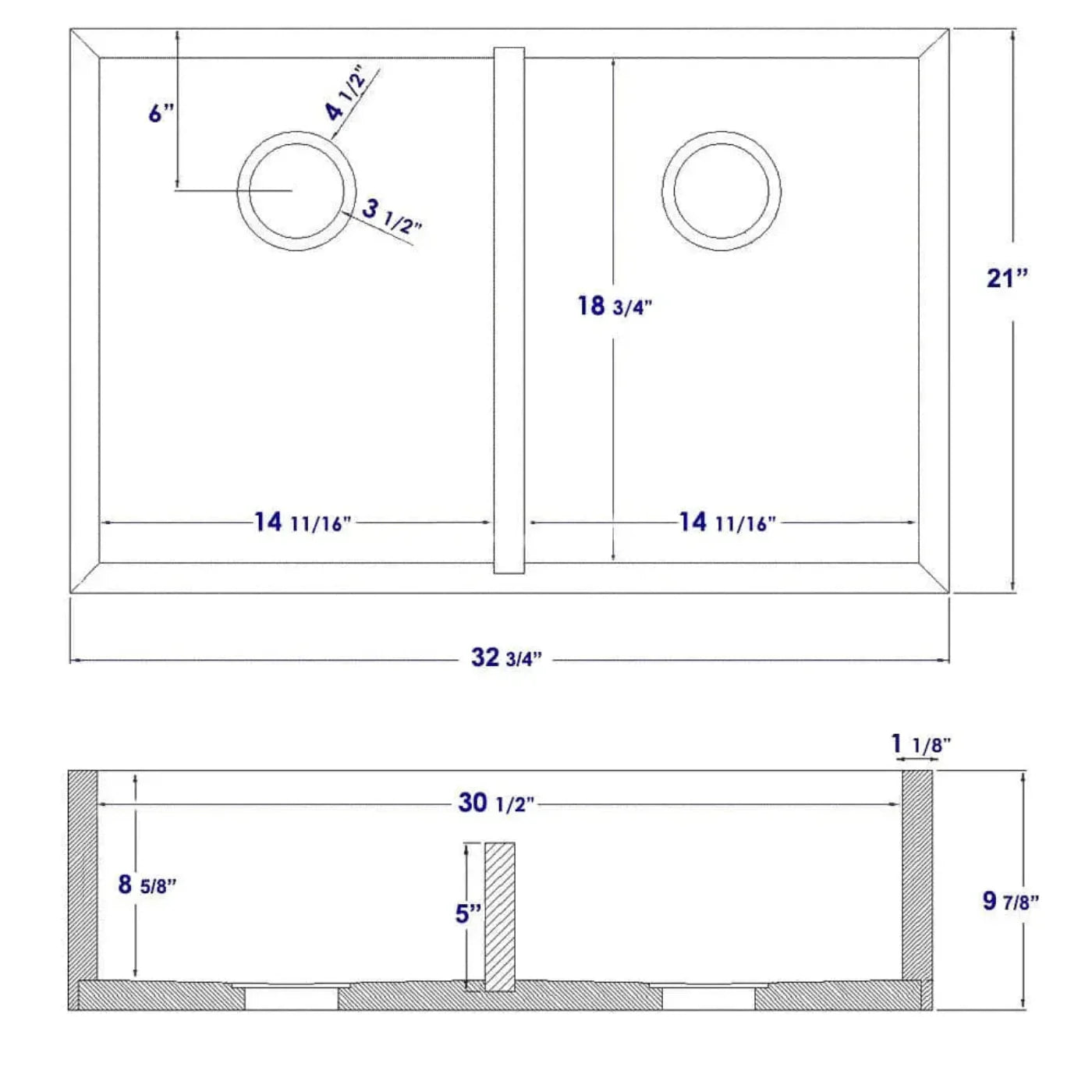 GREE ALFI brand 33 Inch Double Bowl Bamboo Kitchen Farm Sink  - (AB3321)