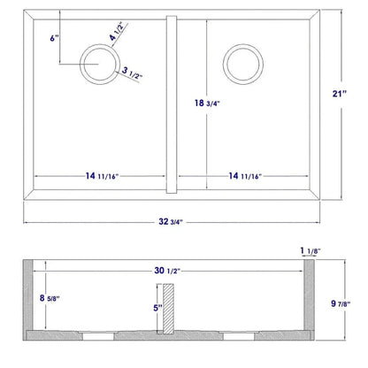 GREE ALFI brand 33 Inch Double Bowl Bamboo Kitchen Farm Sink  - (AB3321)