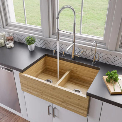 GREE ALFI brand 33 Inch Double Bowl Bamboo Kitchen Farm Sink  - (AB3321)