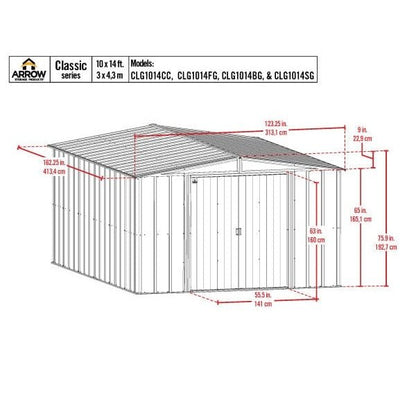 Arrow | Classic Steel Storage Shed, 10x14 ft., Blue Grey
