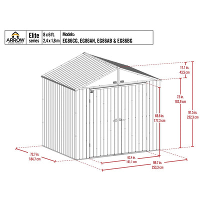 Arrow | Elite Steel Storage Shed, 8x6 ft. Blue Grey EG86BG