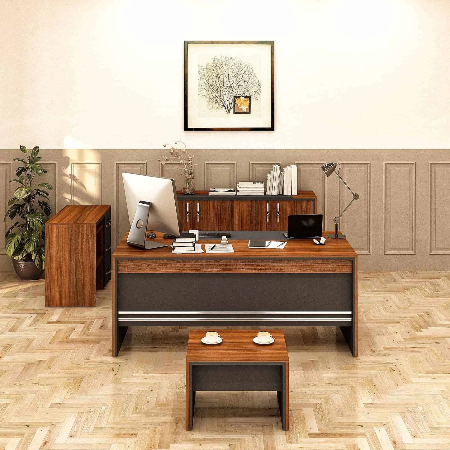 Casa Mare ARYA 71″ Modern Home & Office Furniture Desk Rustic Brown & Black - ARYA-71MOG-S