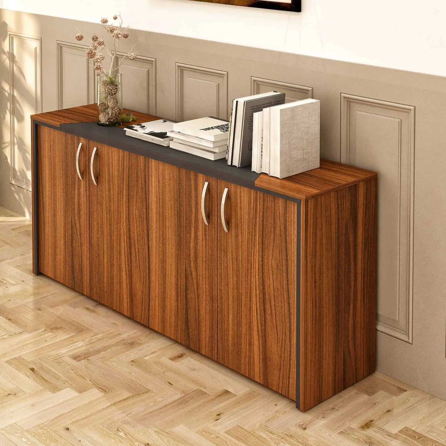 Casa Mare ARYA 71″ Modern Home & Office Furniture Desk Rustic Brown & Black - ARYA-71MOG-S