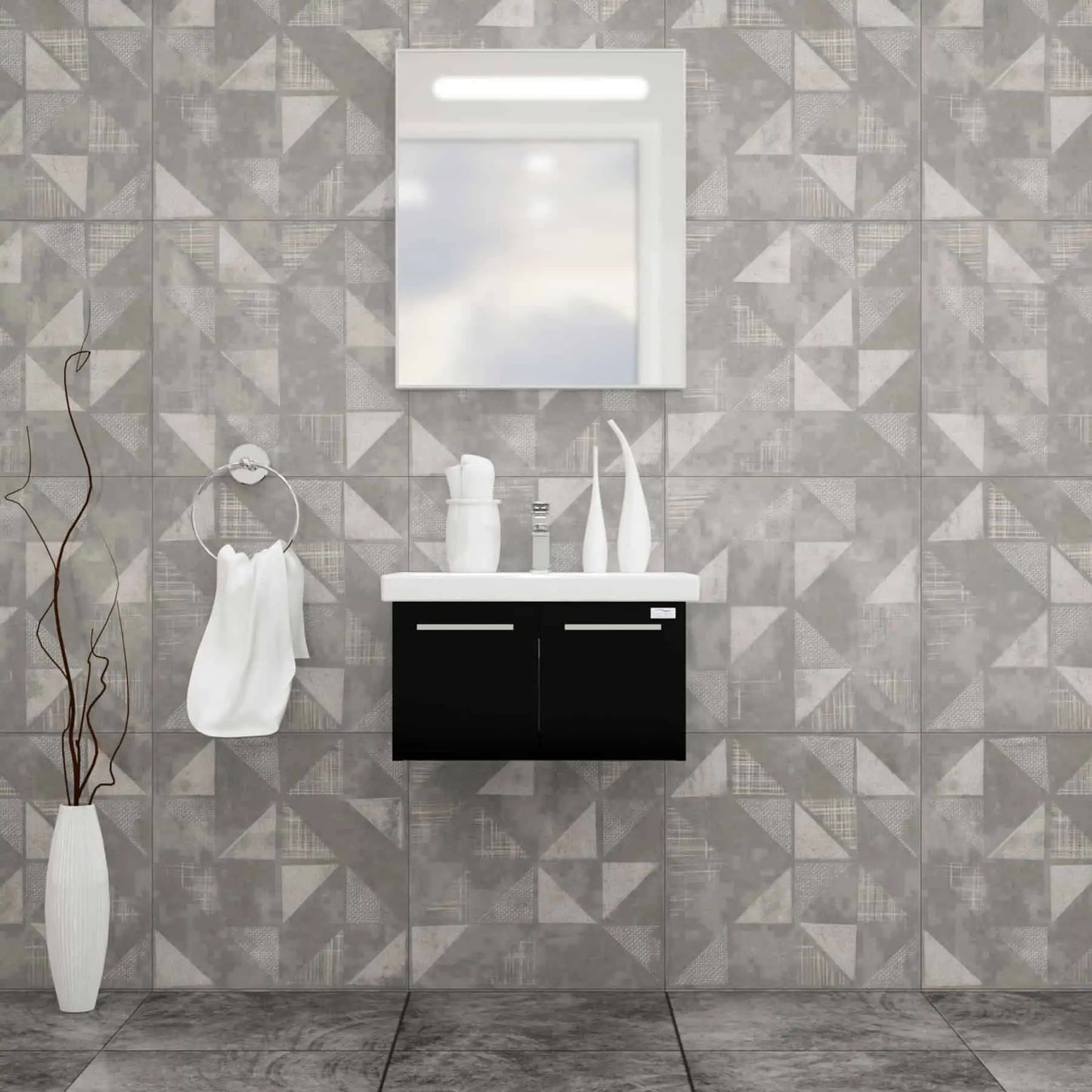 Casa Mare Aspe 24" Bathroom Vanity and Ceramic Sink Combo with LED Mirror - Aspe60GB-24
