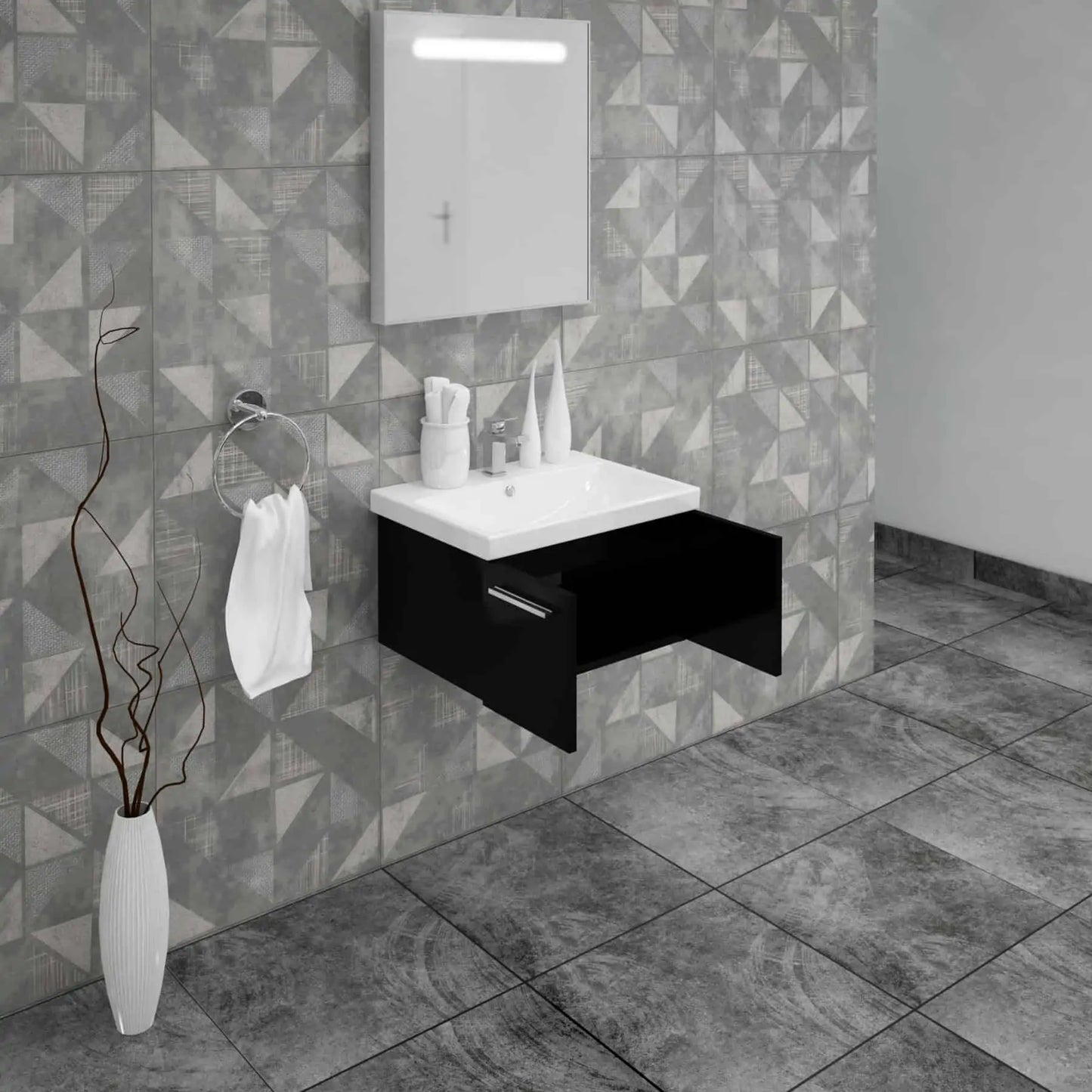 Casa Mare Aspe 32" Bathroom Vanity and Ceramic Sink Combo with LED Mirror - Aspe80GB-32