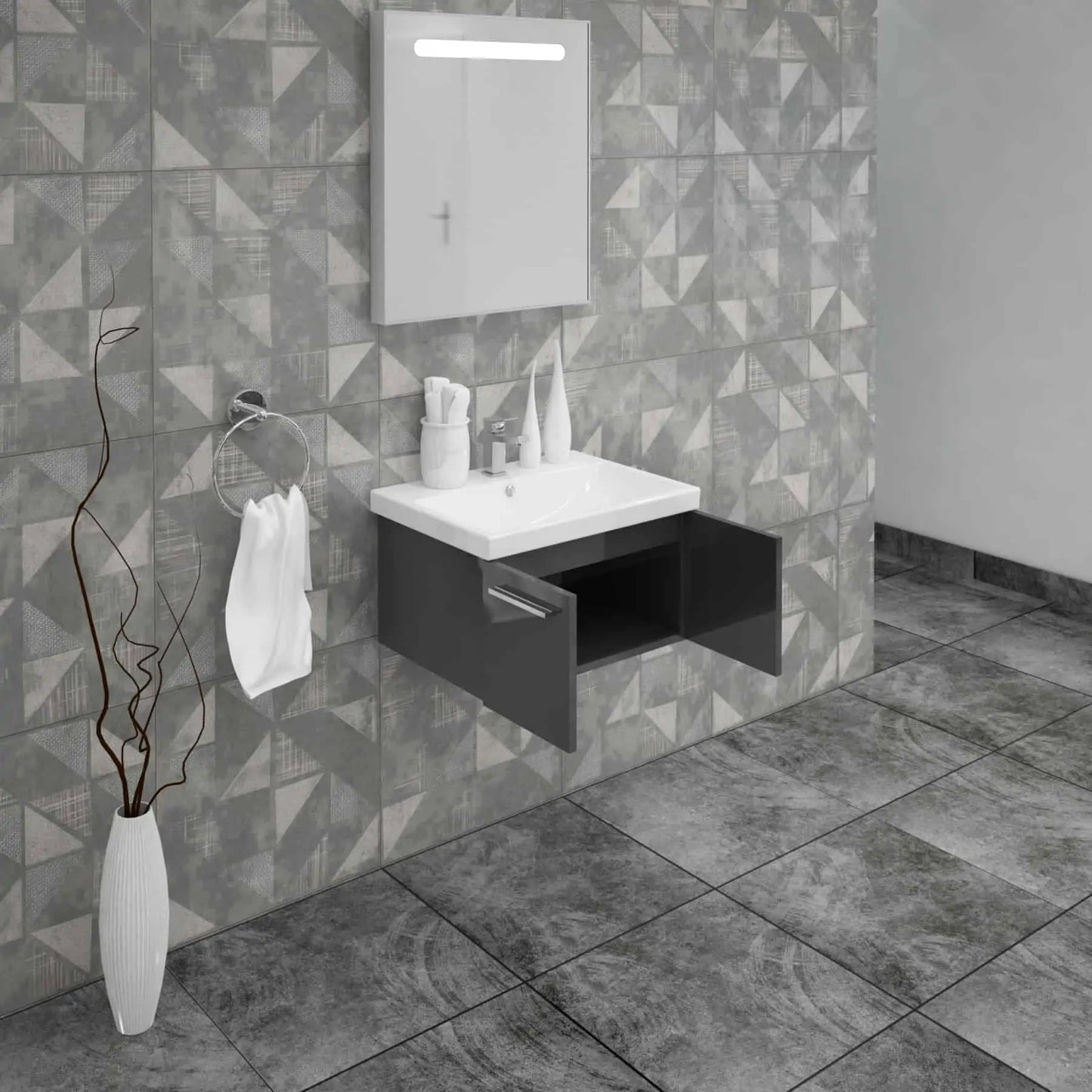 Casa Mare Aspe 24" Bathroom Vanity and Ceramic Sink Combo with LED Mirror - Aspe60GB-24