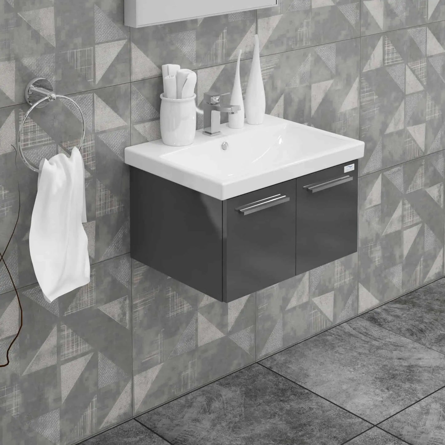 Casa Mare Aspe 24" Bathroom Vanity and Ceramic Sink Combo with LED Mirror - Aspe60GB-24