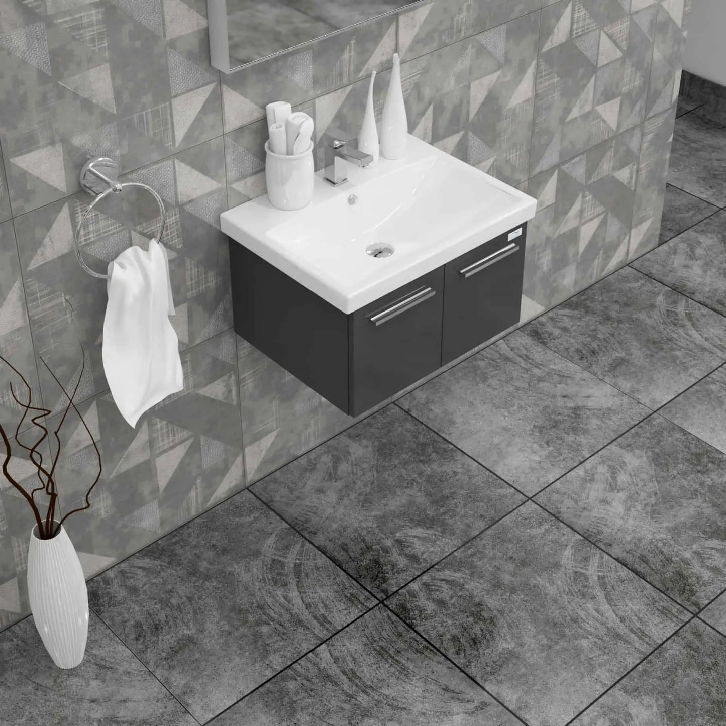 Casa Mare Aspe 24" Bathroom Vanity and Ceramic Sink Combo with LED Mirror - Aspe60GB-24