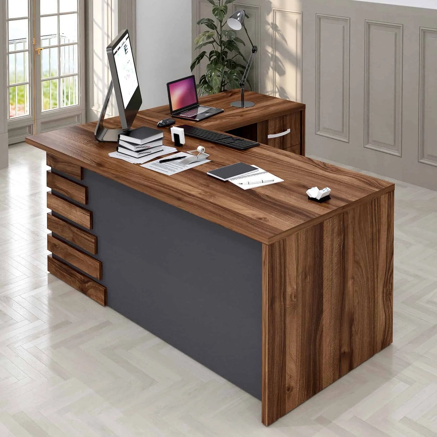 Casa Mare ATLAS 71" Modern Home & Office Furniture Desk Brown & Black - ATLAS-71LBG-S