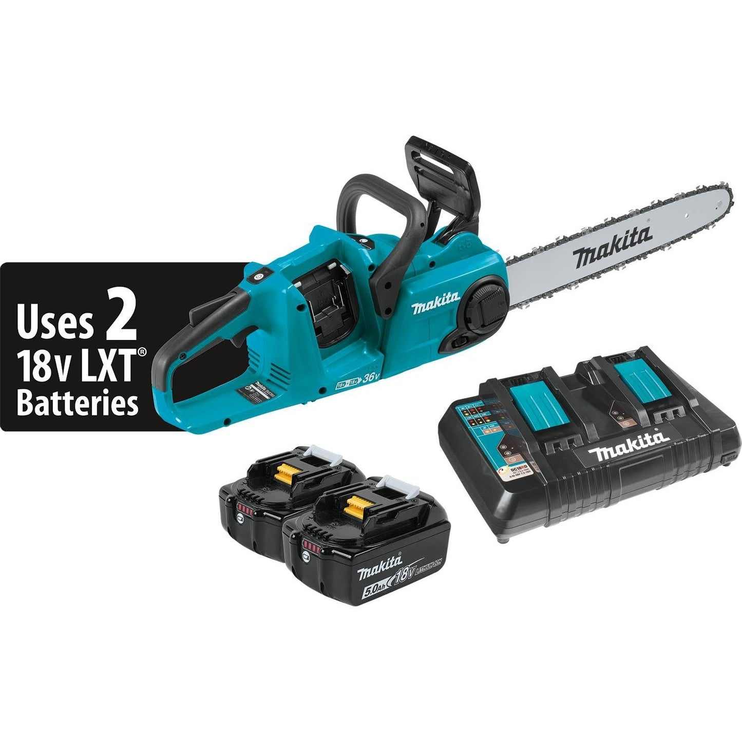 Makita (XCU04PT)18V LXT Brushless 16" Chain Saw Kit, dual port charger (5.0Ah) - XCU04PT