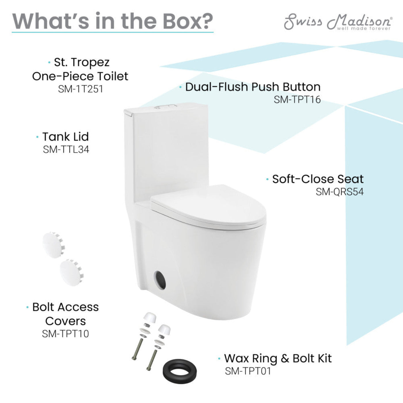 Swiss Madison St. Tropez One-Piece 14" Rough-in 1.1/1.6 GPF Dual Top Flush Elongated Toilet in Glossy White - SM-1T251