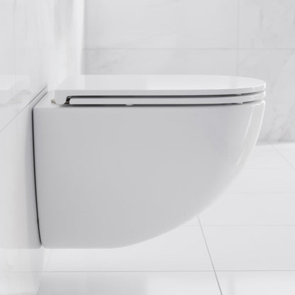 Swiss Madison St. Tropez Wall-Hung Toilet Bundle 0.8/1.6 GPF Dual Flush in Glossy White with Brass Flush Plate - SM-WT0801GW