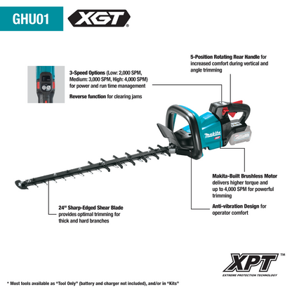 Makita GHU01Z 40V Max XGT Brushless Cordless 24" Rough Cut Hedge Trimmer (Bare Tool) - GHU01Z