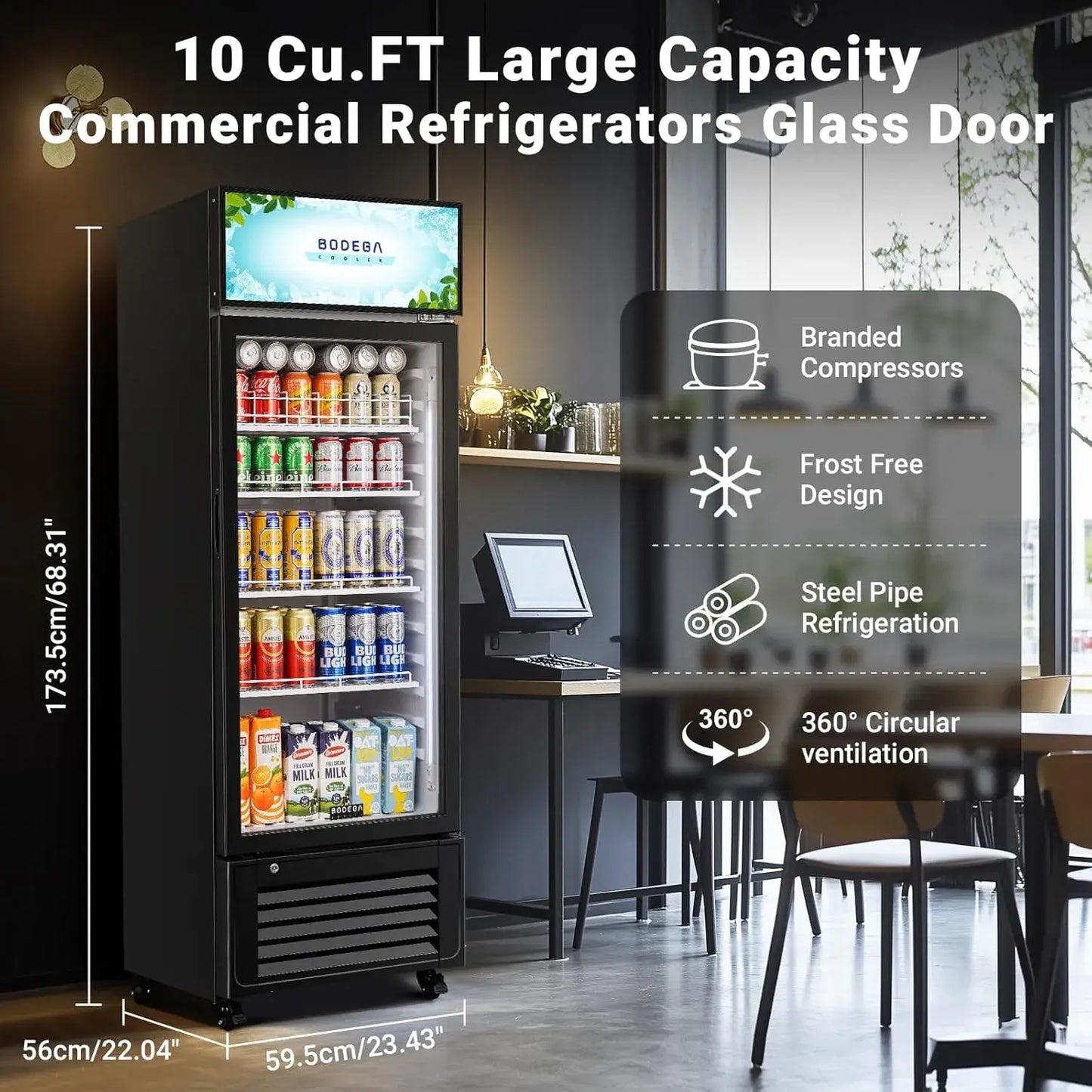 BODEGAcooler Commercial Glass Door Display Refrigerator Merchandiser 10cu.ft