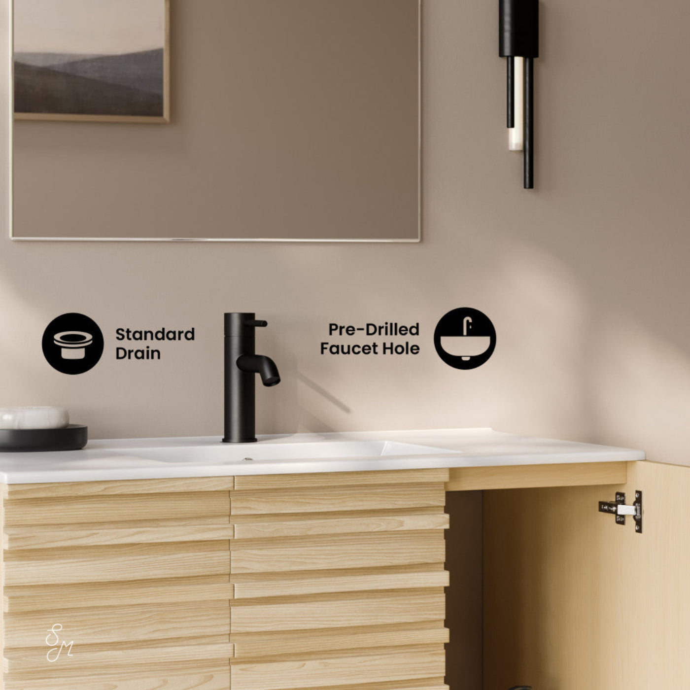 Swiss Madison Cascade 36" Wall-Mounted Bathroom Vanity in Natural Oak with Sink Top - SM-BV8602NO