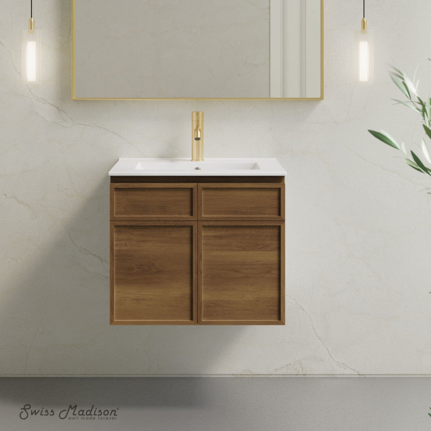 Swiss Madison St. Tropez 24" Wall-Mounted Bathroom Vanity in Brown Oak with Sink Top - SM-BV0819BO