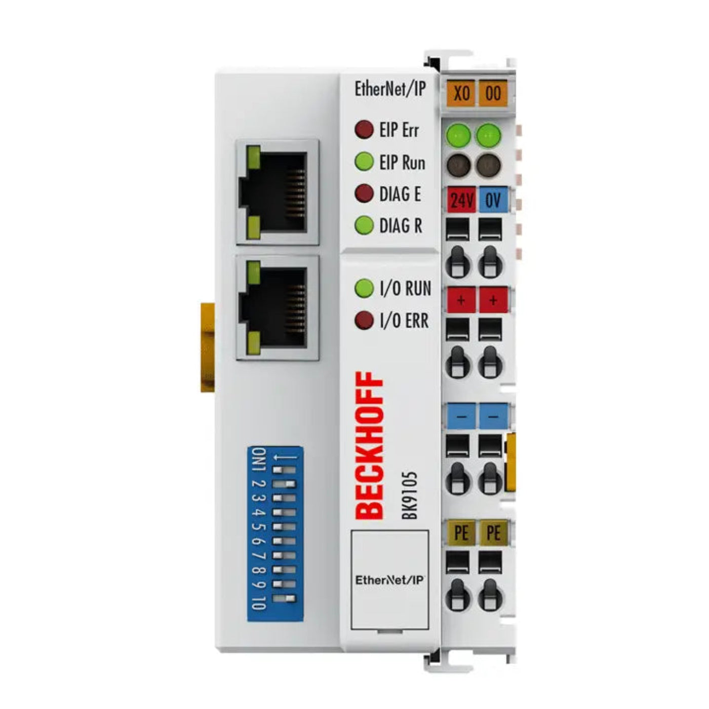 Beckhoff EtherNet/IP bus coupler for modular I/O terminals (10/100 Mbps, up to 64 terminals) - BK9105