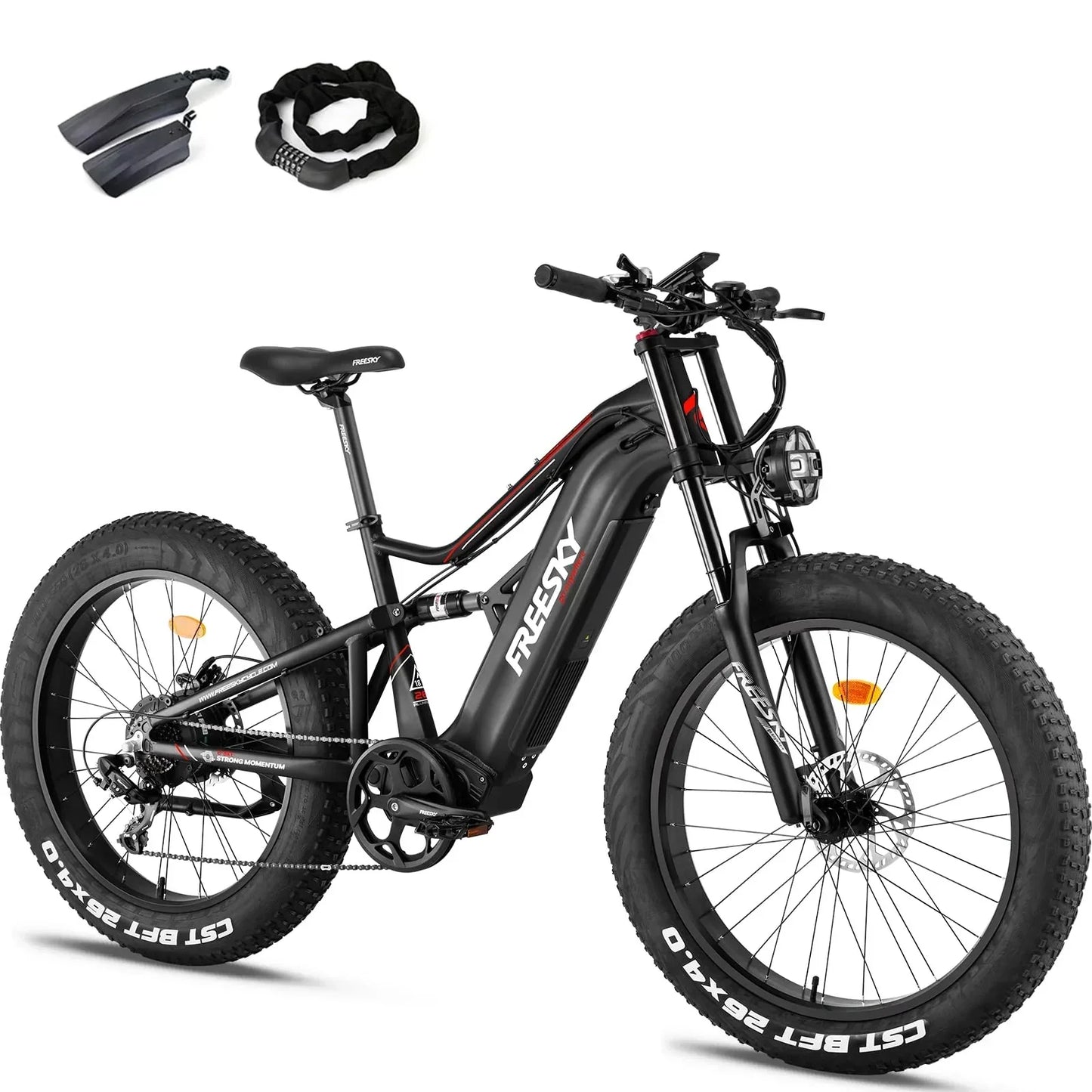 Adam Equipment Swifthorse X-6e 1000 w Mountain Ebike 4 Fat Tire Electric Fat Tire Mountain eBike - FREES|MOUNT|BLACK|0095