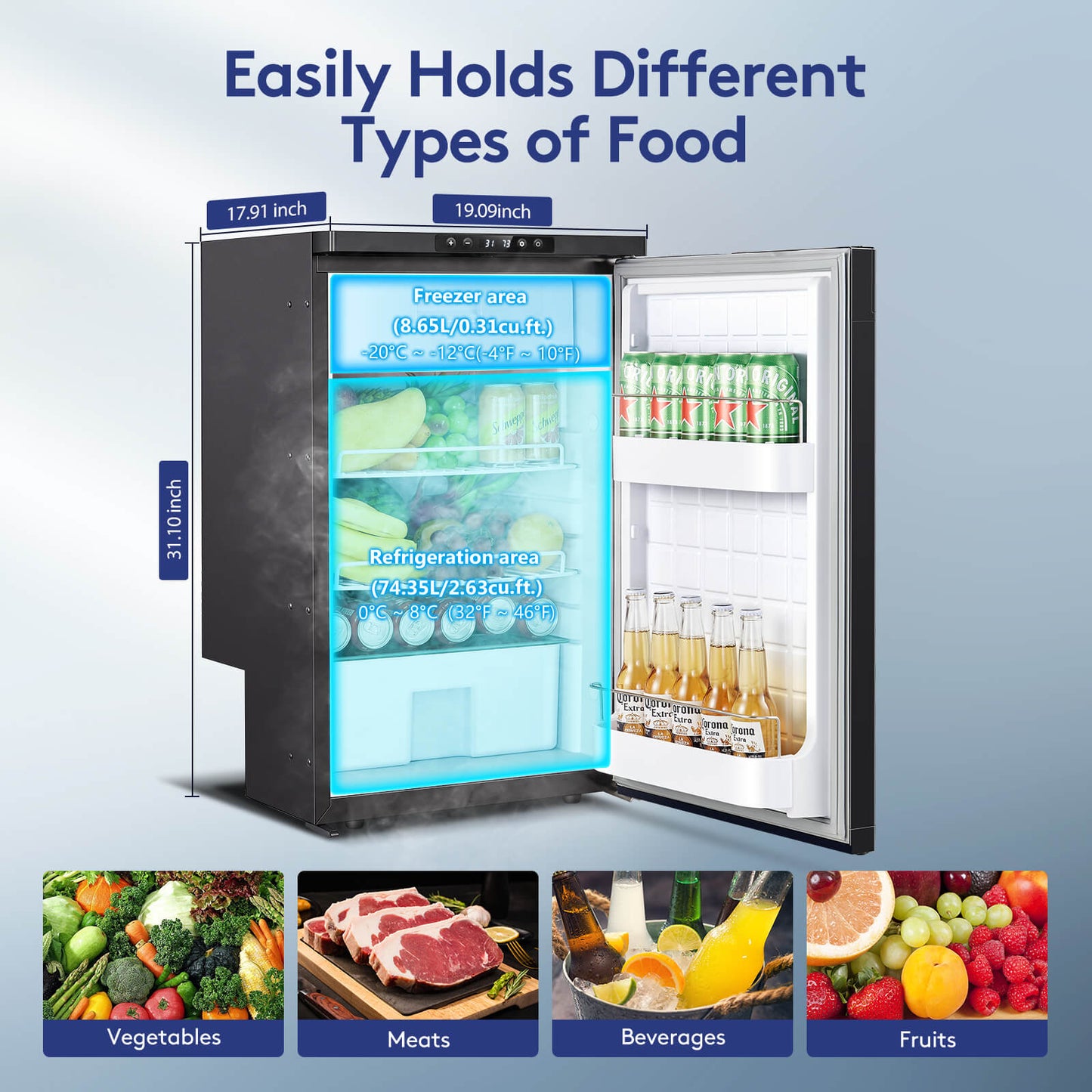 Bodegacooler RV Refrigerater Upright Freezer Semi Truck Refrigerator 83L/2.94 Cu.ft