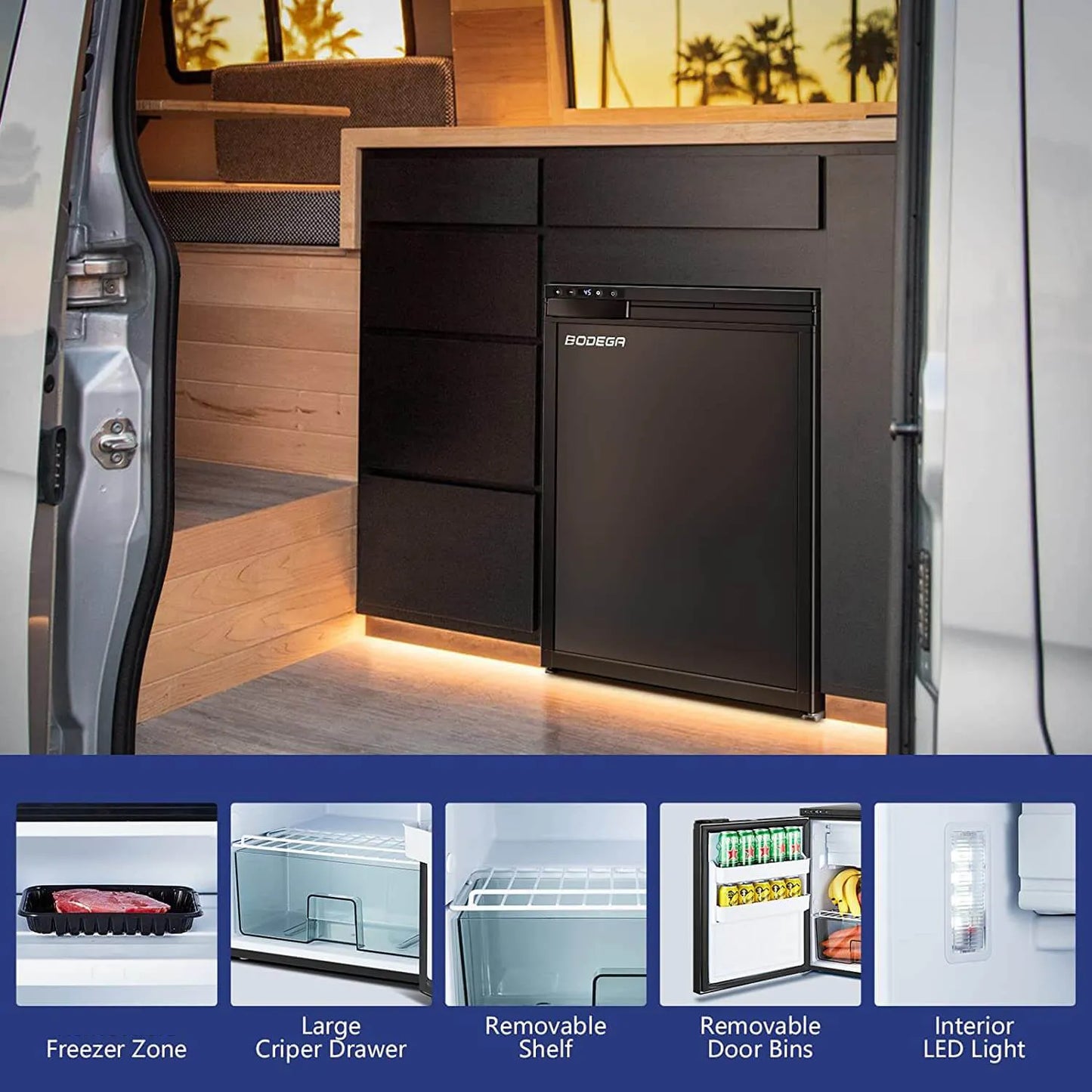 Bodegacooler RV Refrigerater Upright Freezer Semi Truck Refrigerator 83L/2.94 Cu.ft