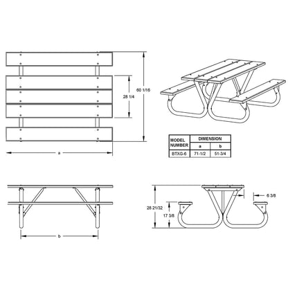 Pilot Rock 3 Pack 6'/8' Outdoor Steel Non Tip Picnic Table Leg Kits (Frame Only) - 415898
