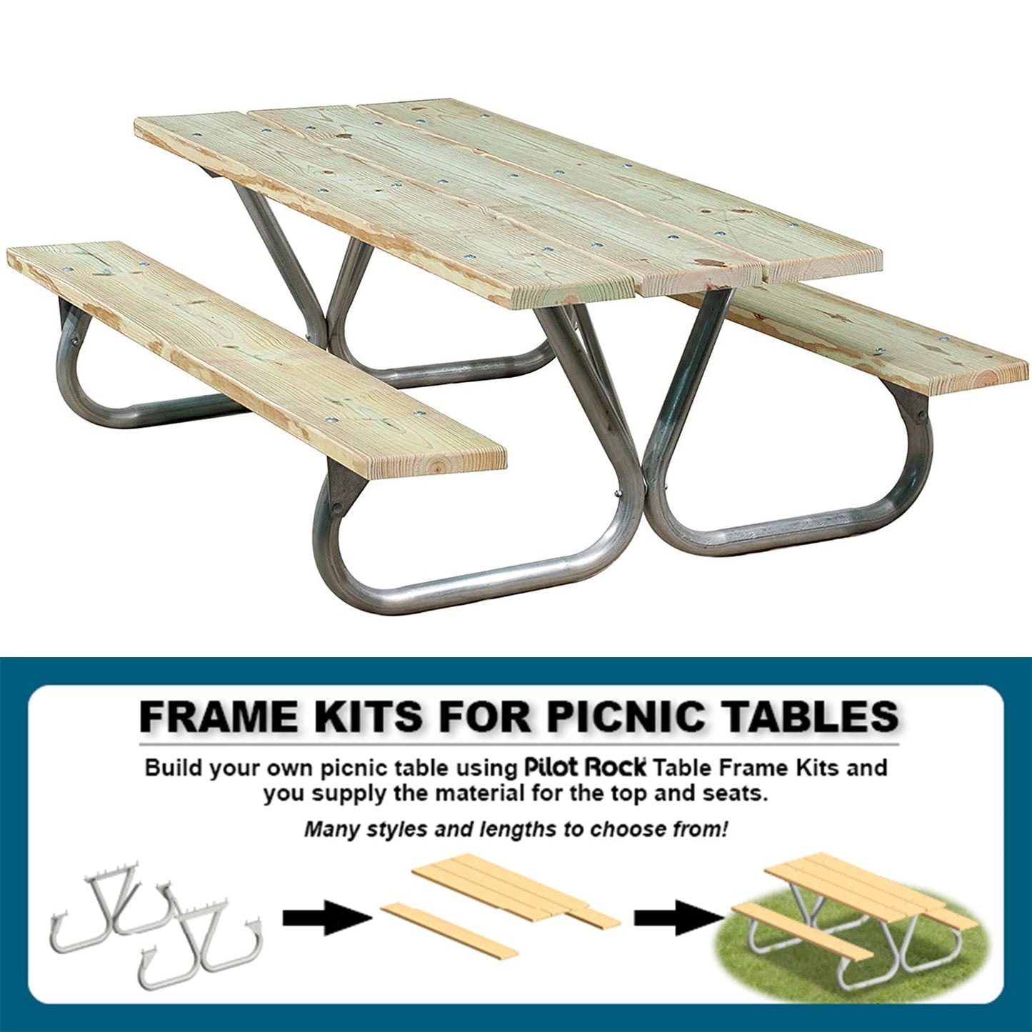 Pilot Rock 3 Pack 6'/8' Outdoor Steel Non Tip Picnic Table Leg Kits (Frame Only) - 415898