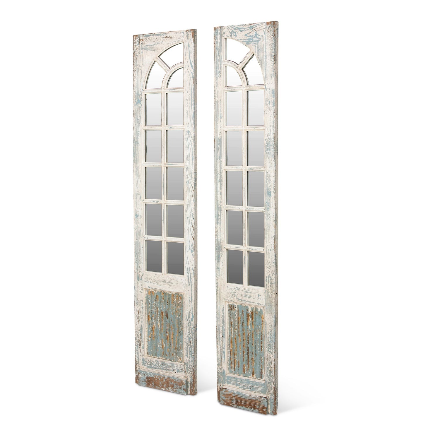 Park Hill Collection Mirrored Sidelights - Elegant Set of 2 with White-Washed Finish and Unique Blue Highlights for Home Decor - EWI26166
